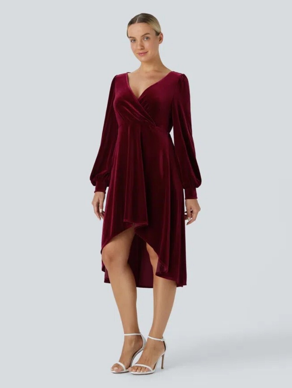 Halara Crossover Bishop Dress High Low Velvet Sangria Red Size Medium